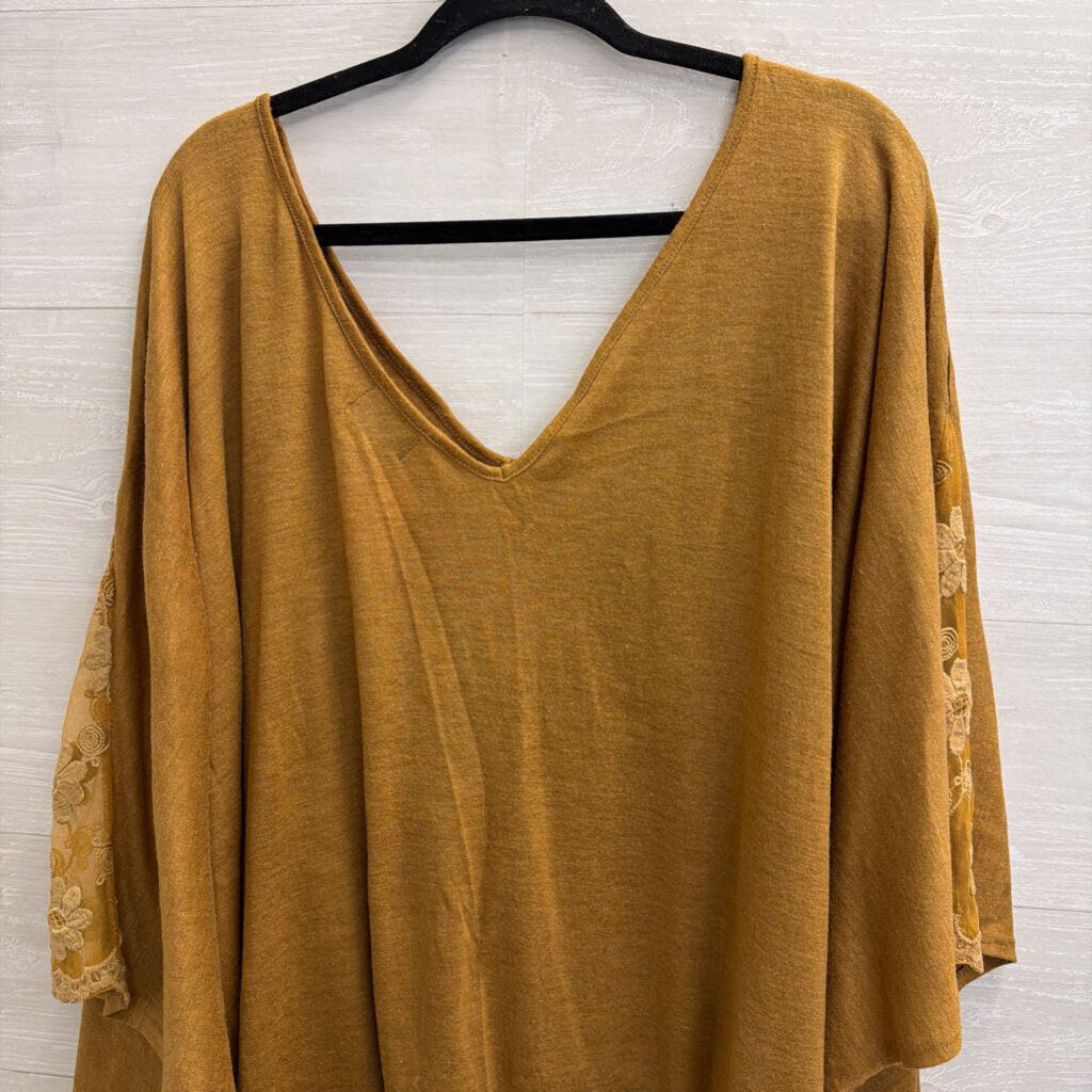 Brown Knit Embroidered Detail Tassel Hem Boxy Top Small/ Medium