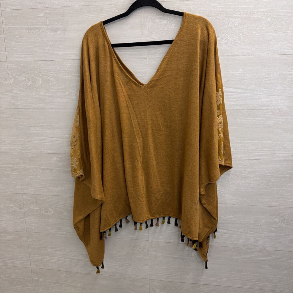 Brown Knit Embroidered Detail Tassel Hem Boxy Top Small/ Medium