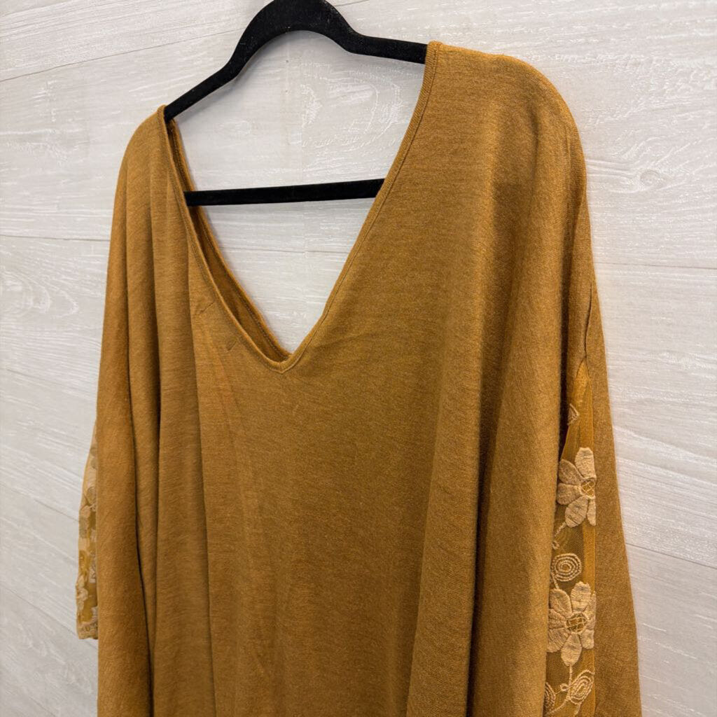 Brown Knit Embroidered Detail Tassel Hem Boxy Top Small/ Medium