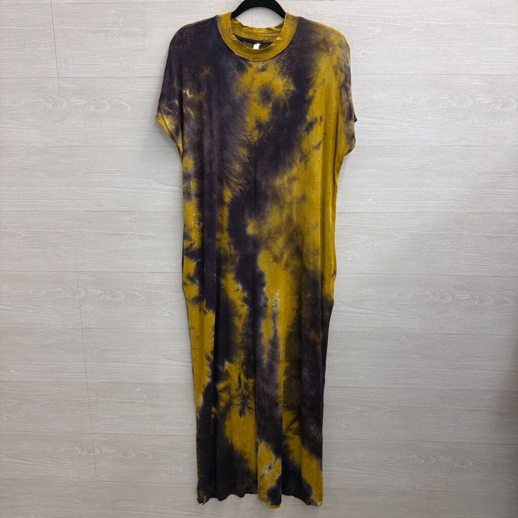 Wishlist Yellow/ Grey Tie Dye Short Sleeve Maxi Dress Medium