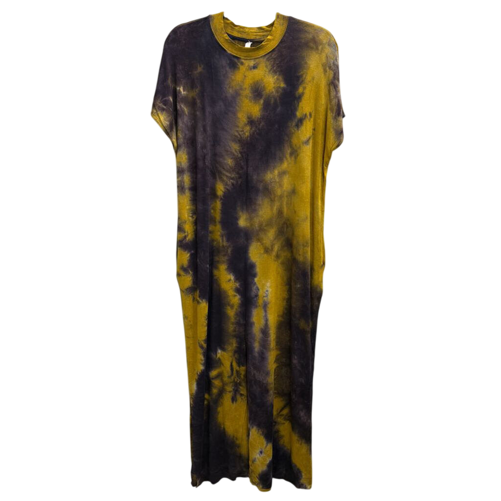 Wishlist Yellow/ Grey Tie Dye Short Sleeve Maxi Dress Medium