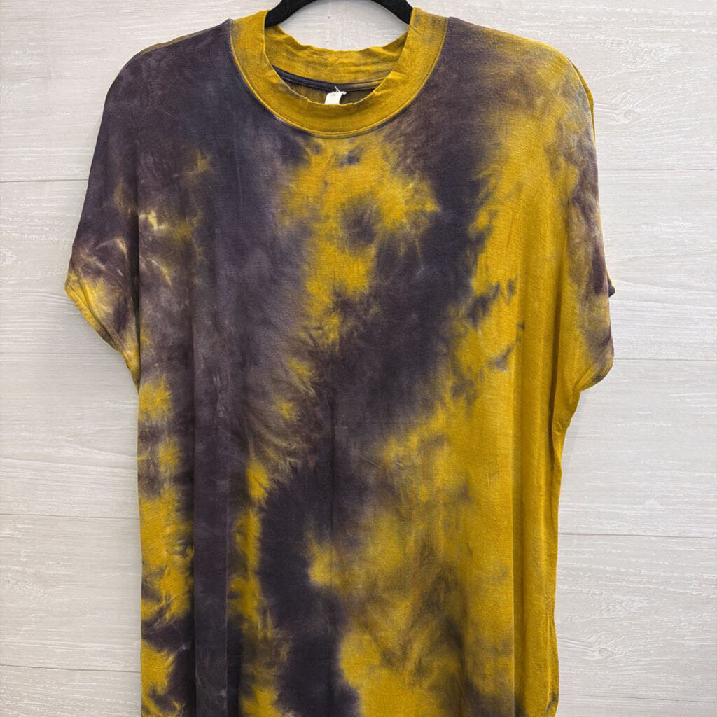 Wishlist Yellow/ Grey Tie Dye Short Sleeve Maxi Dress Medium