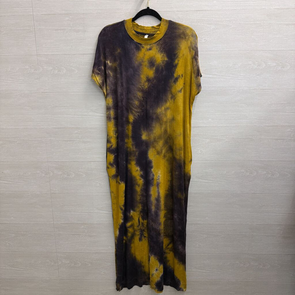 Wishlist Yellow/ Grey Tie Dye Short Sleeve Maxi Dress Medium