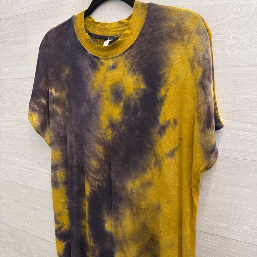 Wishlist Yellow/ Grey Tie Dye Short Sleeve Maxi Dress Medium