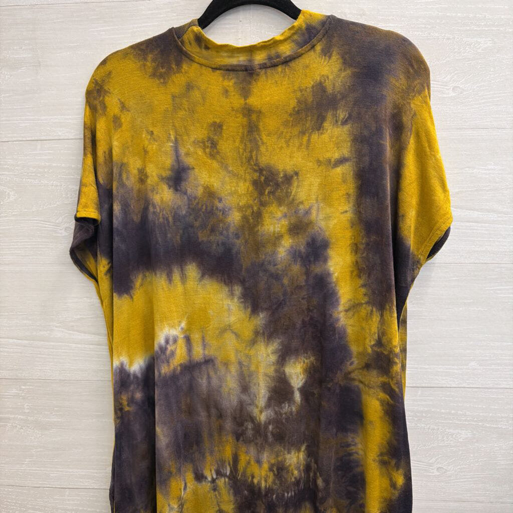 Wishlist Yellow/ Grey Tie Dye Short Sleeve Maxi Dress Medium