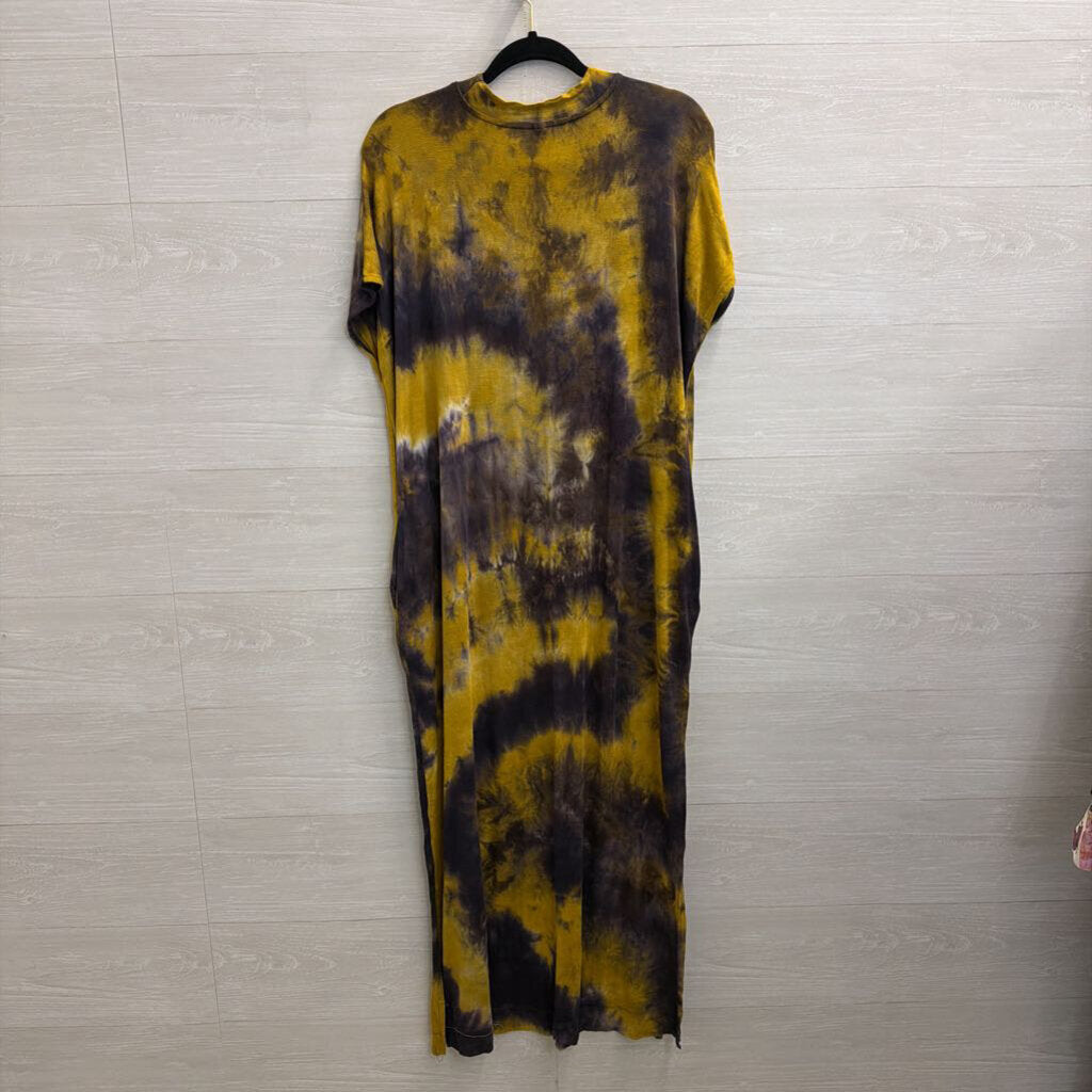 Wishlist Yellow/ Grey Tie Dye Short Sleeve Maxi Dress Medium
