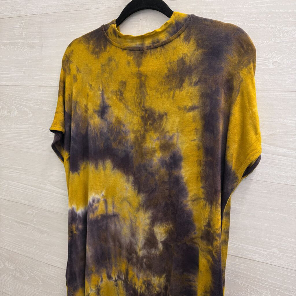 Wishlist Yellow/ Grey Tie Dye Short Sleeve Maxi Dress Medium