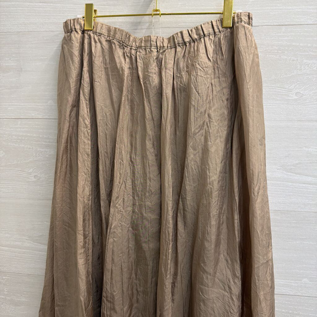 ZBD Design Brown 100% Silk Midi Skirt 14