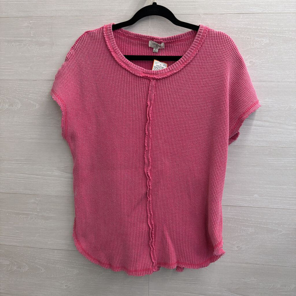 Umgee Pink Waffle Knit Short Sleeve Top Medium
