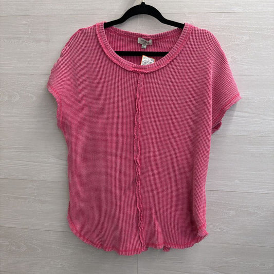 Umgee Pink Waffle Knit Short Sleeve Top Medium
