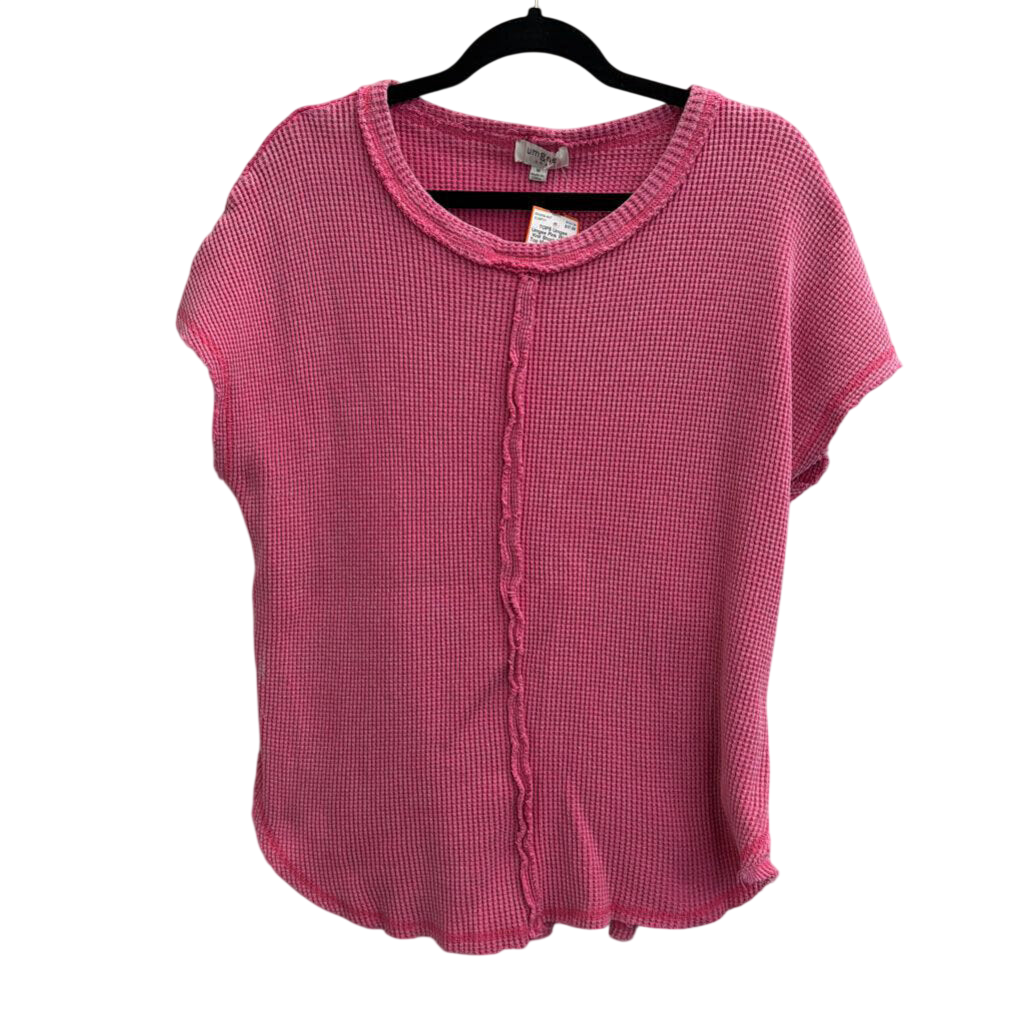 Umgee Pink Waffle Knit Short Sleeve Top Medium