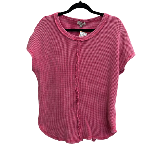Umgee Pink Waffle Knit Short Sleeve Top Medium