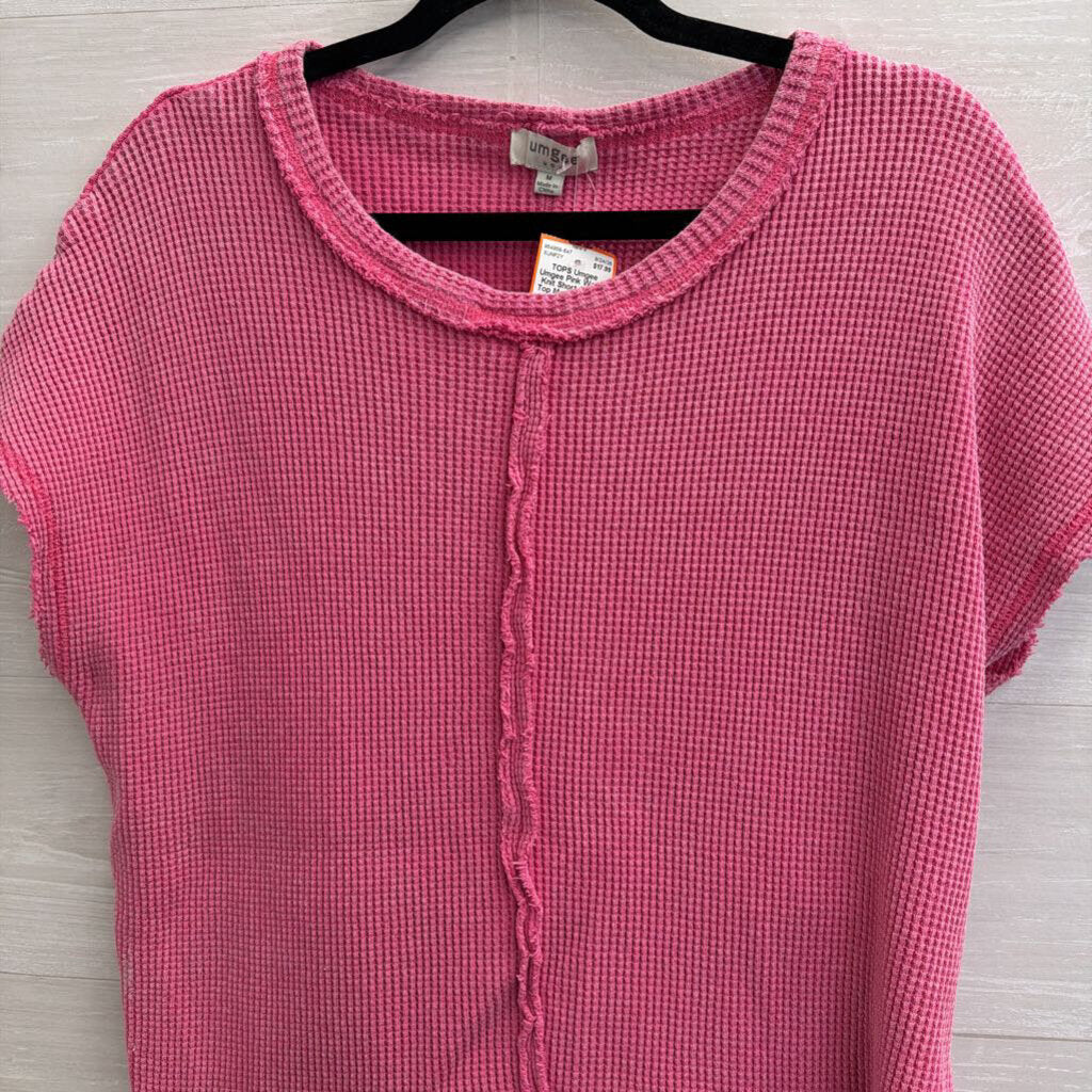 Umgee Pink Waffle Knit Short Sleeve Top Medium