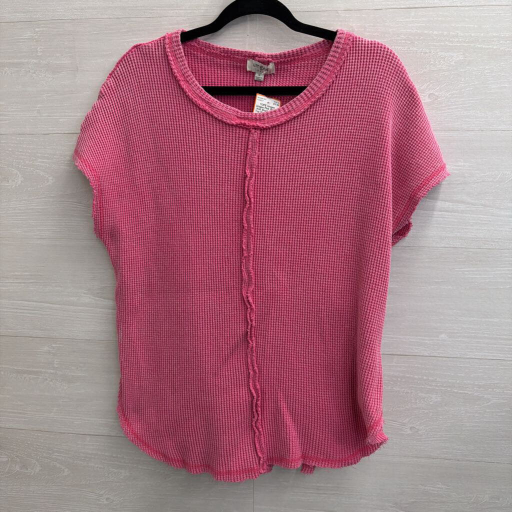 Umgee Pink Waffle Knit Short Sleeve Top Medium