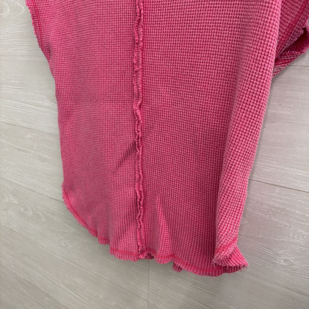 Umgee Pink Waffle Knit Short Sleeve Top Medium