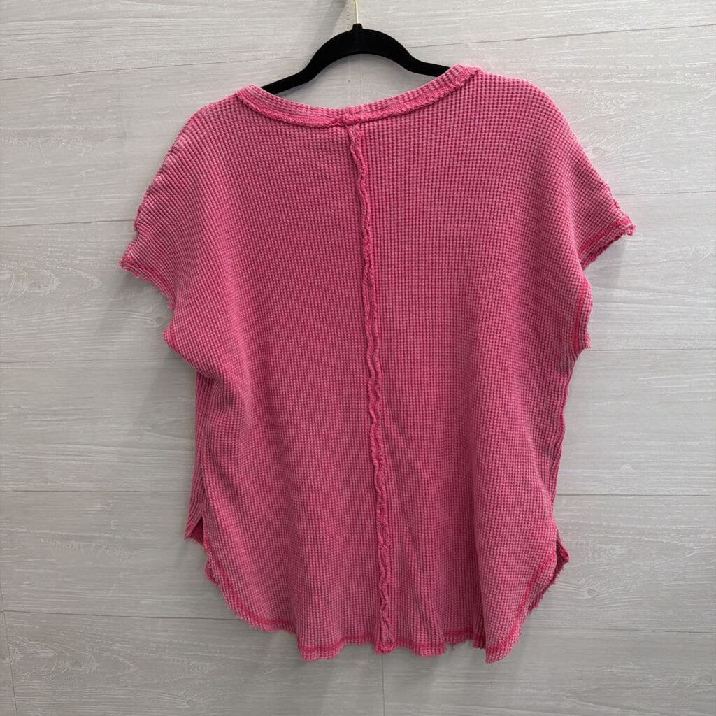 Umgee Pink Waffle Knit Short Sleeve Top Medium