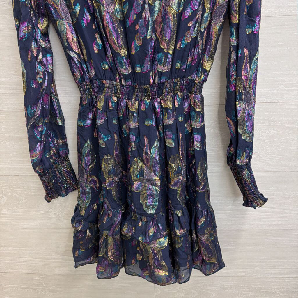 Lilly Pulitzer Blue/ Multi Metallic Thread Print Long Sleeve Dress 6