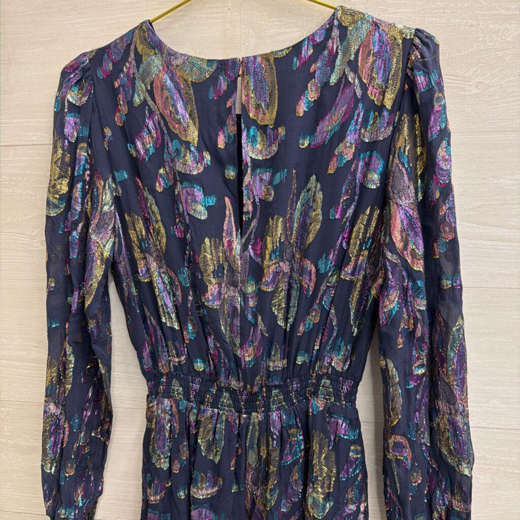 Lilly Pulitzer Blue/ Multi Metallic Thread Print Long Sleeve Dress 6