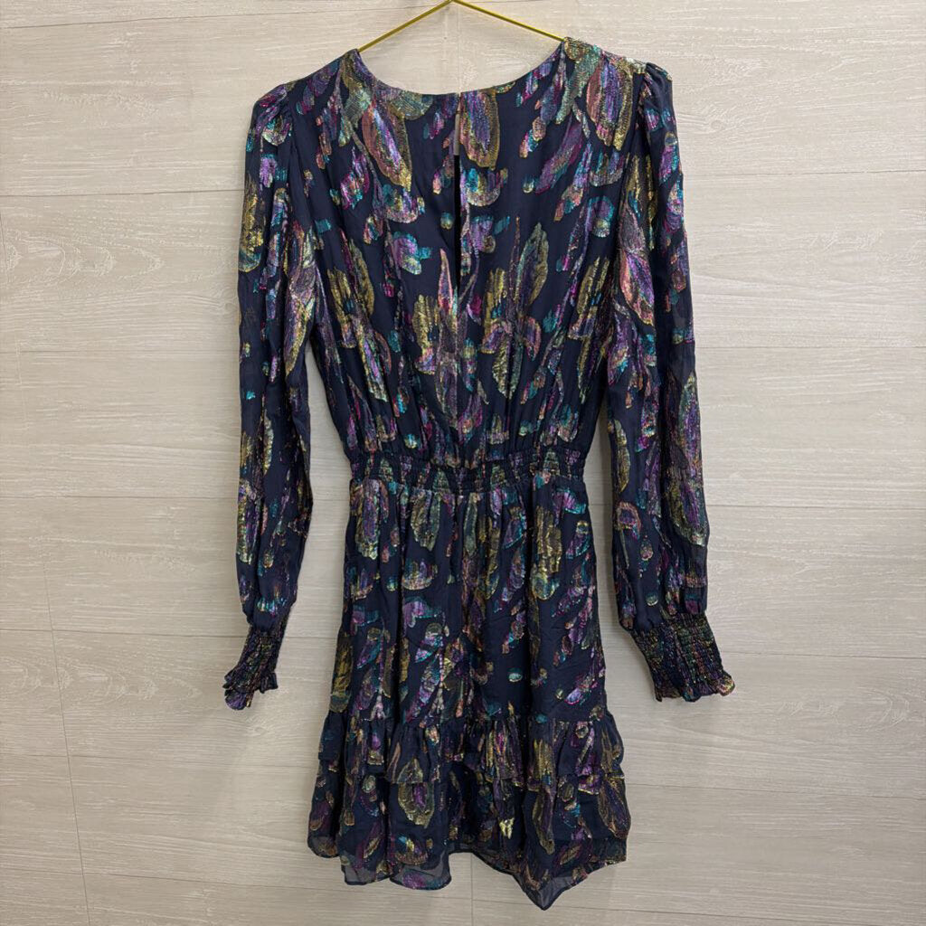 Lilly Pulitzer Blue/ Multi Metallic Thread Print Long Sleeve Dress 6