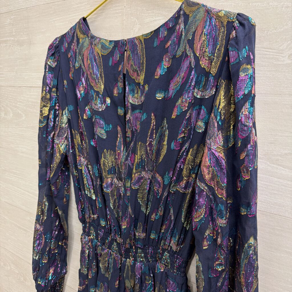 Lilly Pulitzer Blue/ Multi Metallic Thread Print Long Sleeve Dress 6