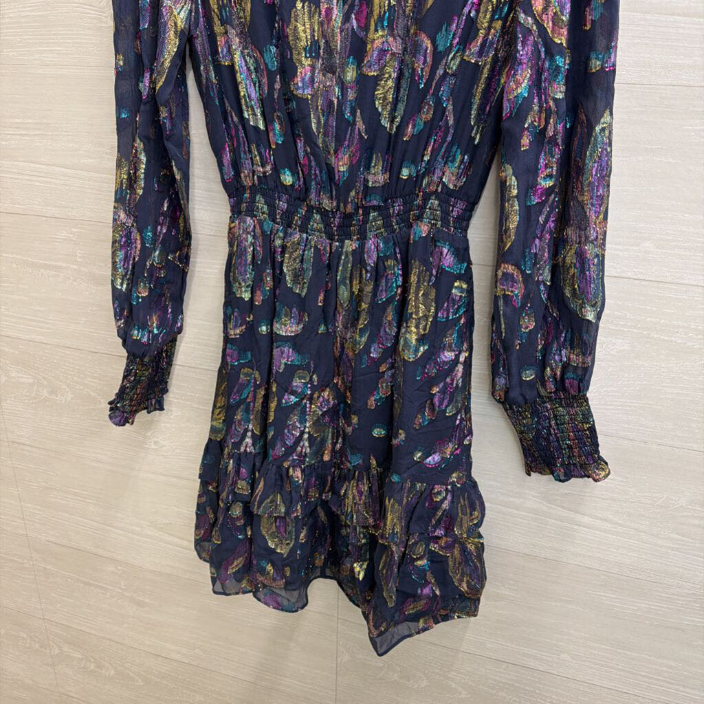 Lilly Pulitzer Blue/ Multi Metallic Thread Print Long Sleeve Dress 6