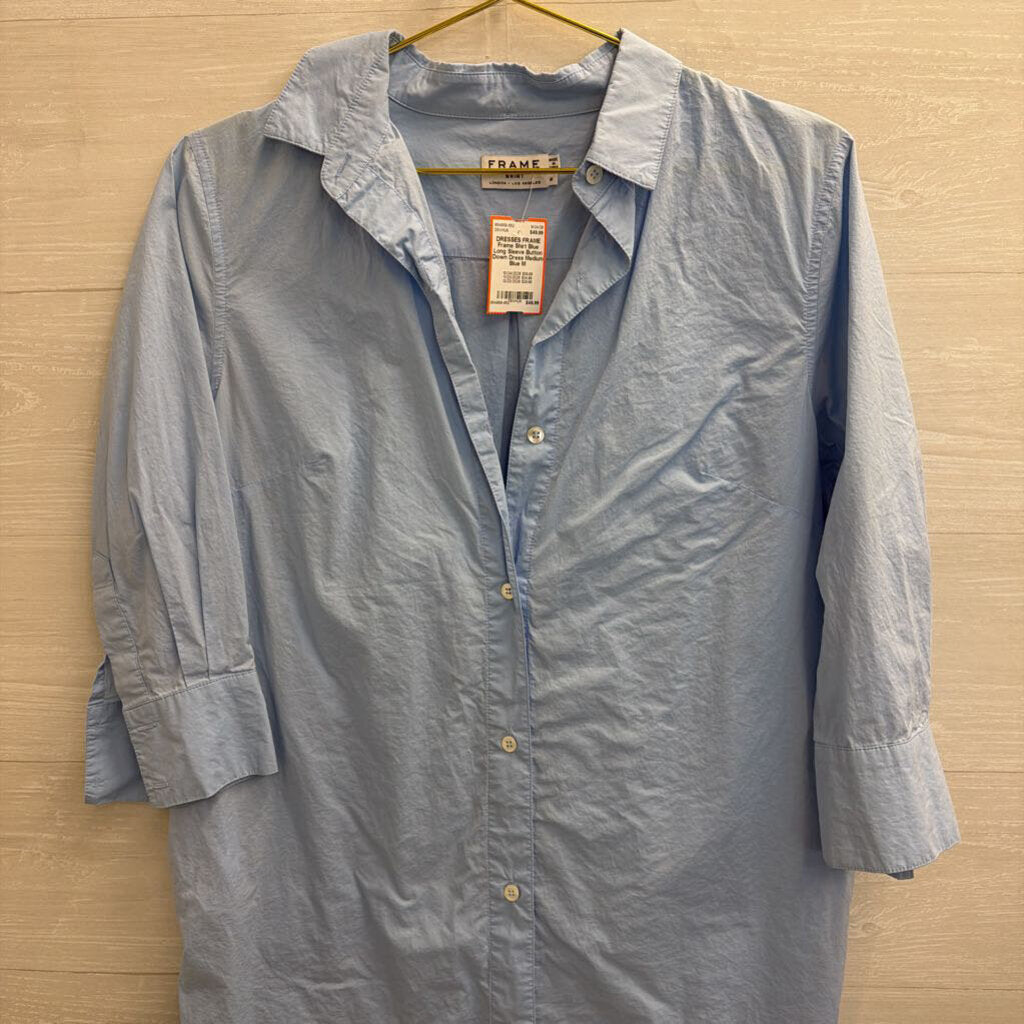 Frame Shirt Blue Long Sleeve Button Down Dress Medium