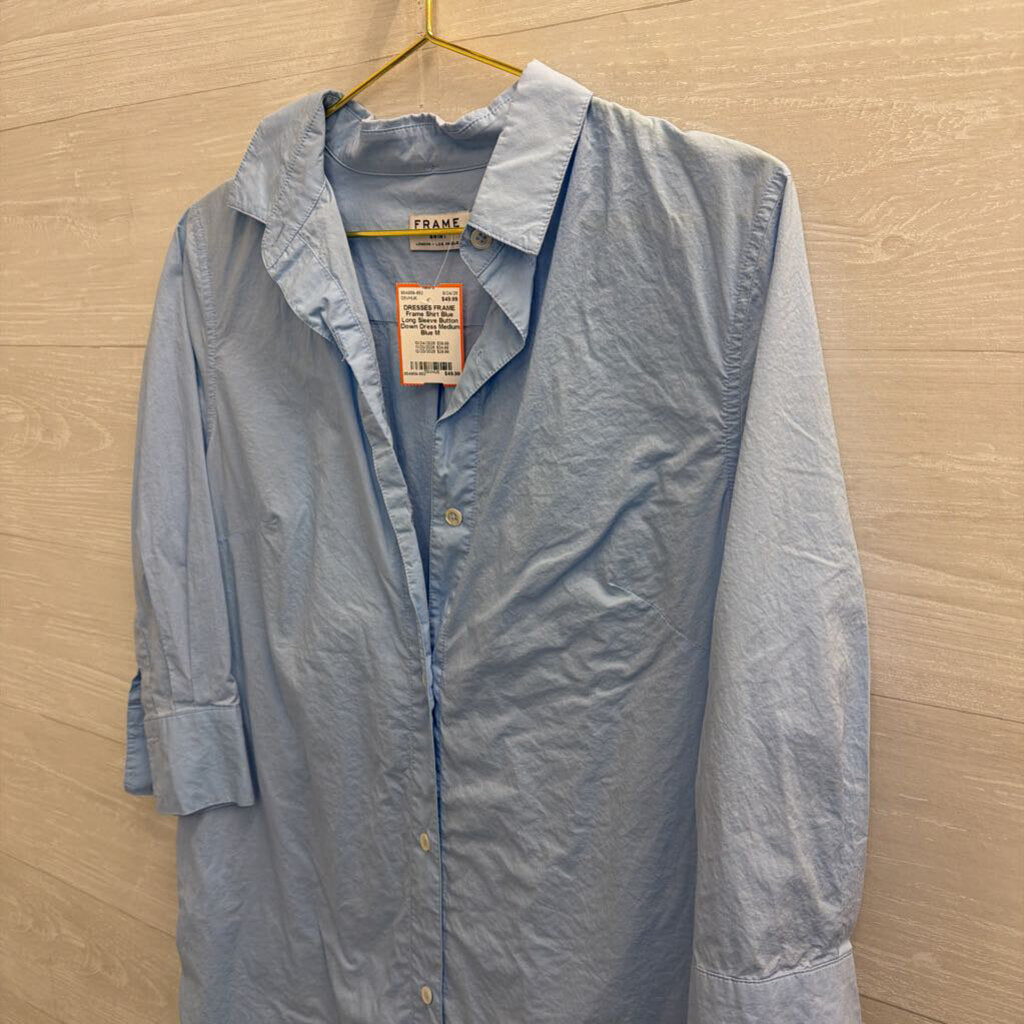 Frame Shirt Blue Long Sleeve Button Down Dress Medium
