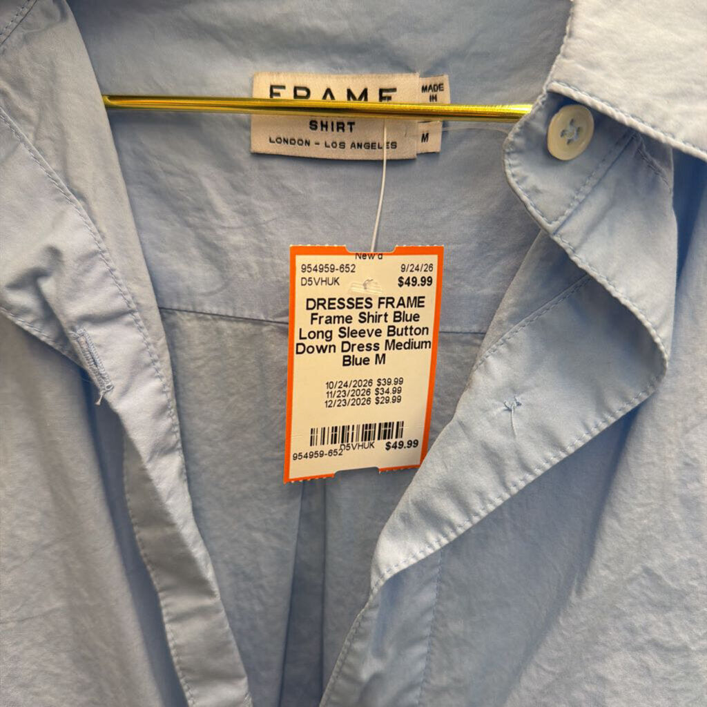 Frame Shirt Blue Long Sleeve Button Down Dress Medium