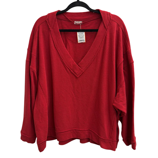 Intimately Free People Red Long Sleeve V Neck Oversized Top Medium