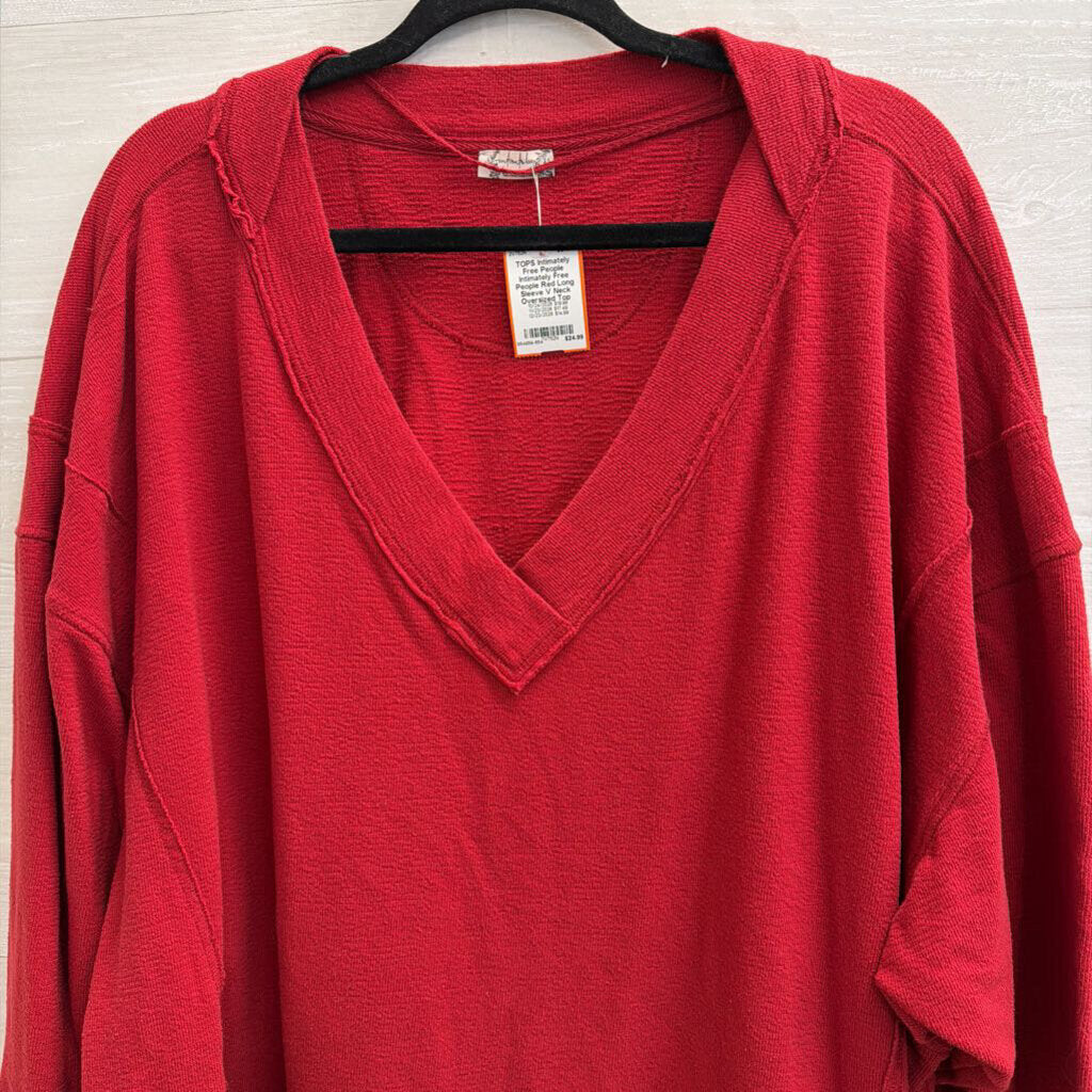 Intimately Free People Red Long Sleeve V Neck Oversized Top Medium