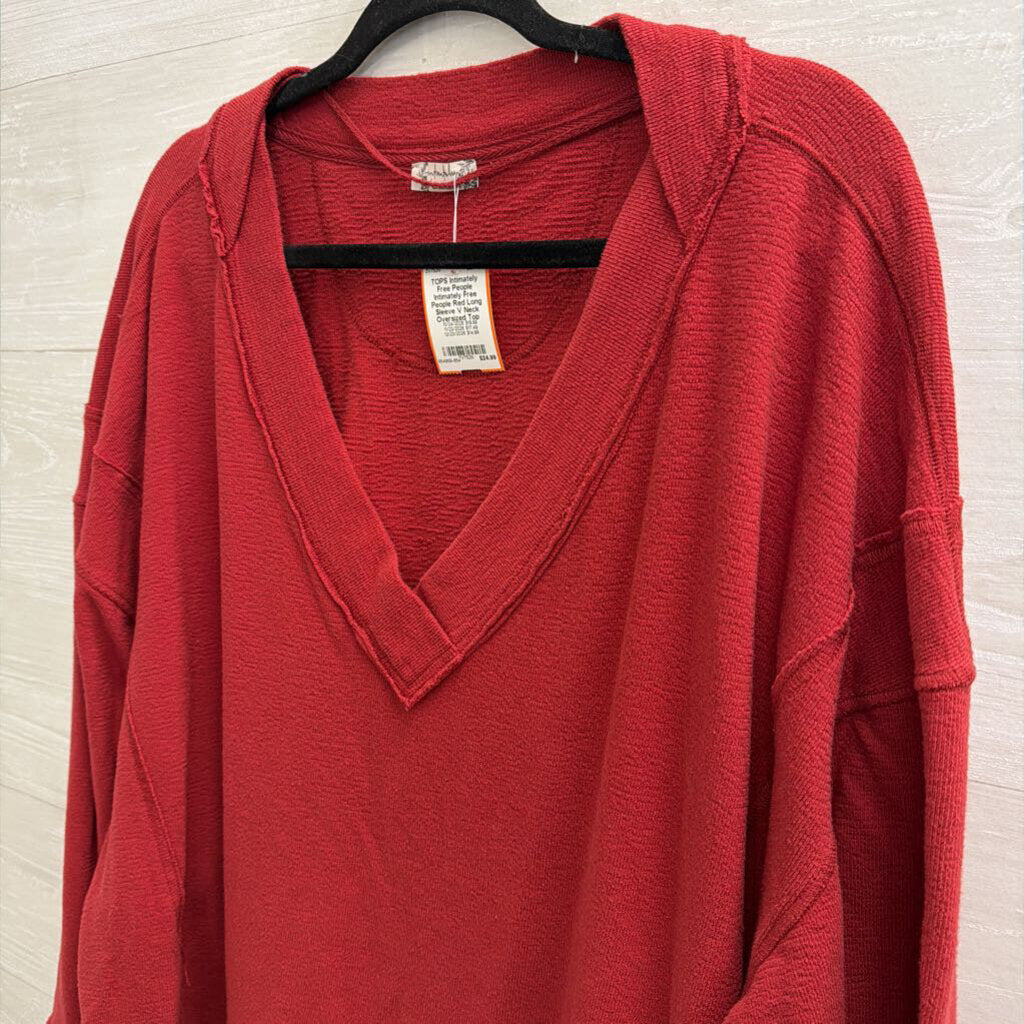 Intimately Free People Red Long Sleeve V Neck Oversized Top Medium