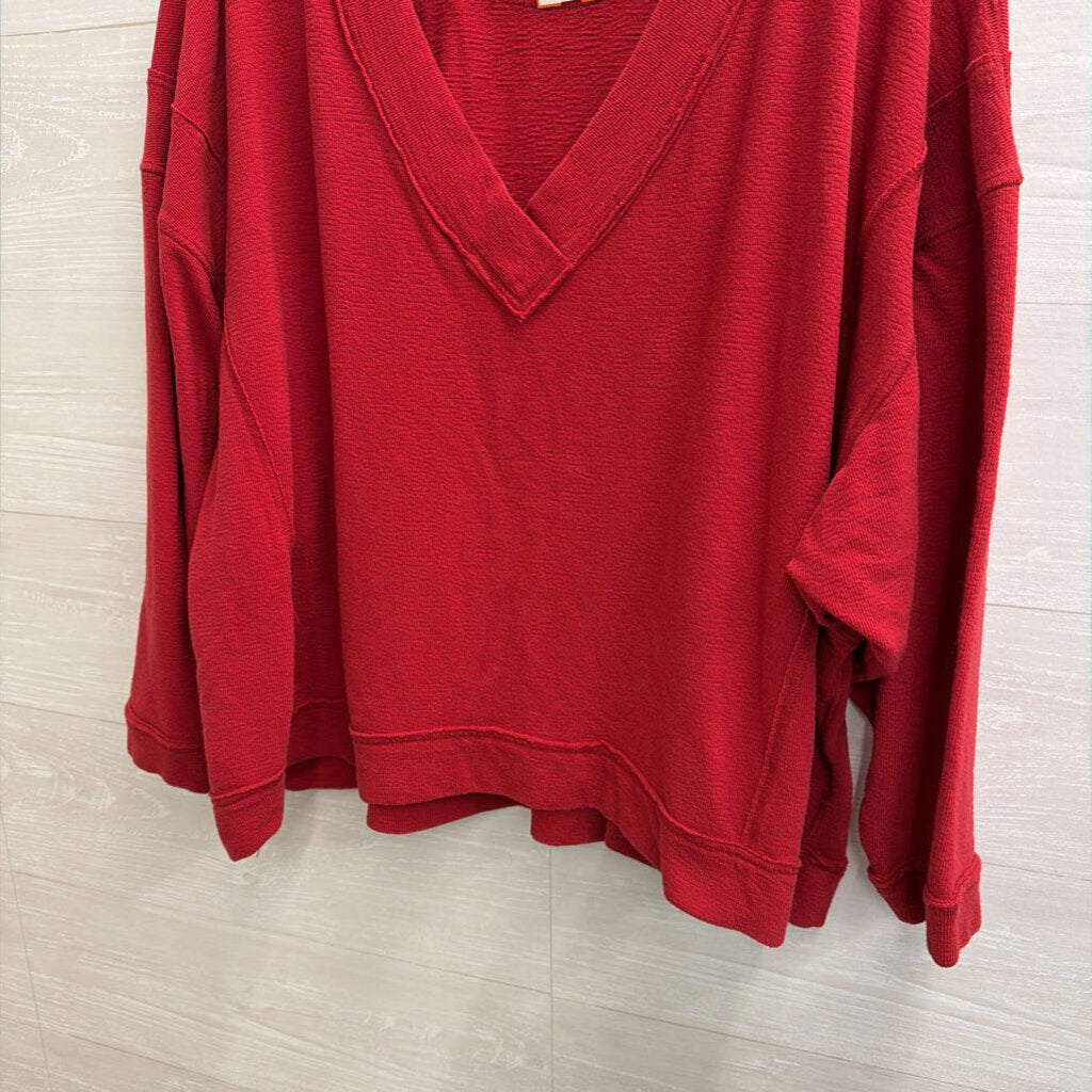 Intimately Free People Red Long Sleeve V Neck Oversized Top Medium