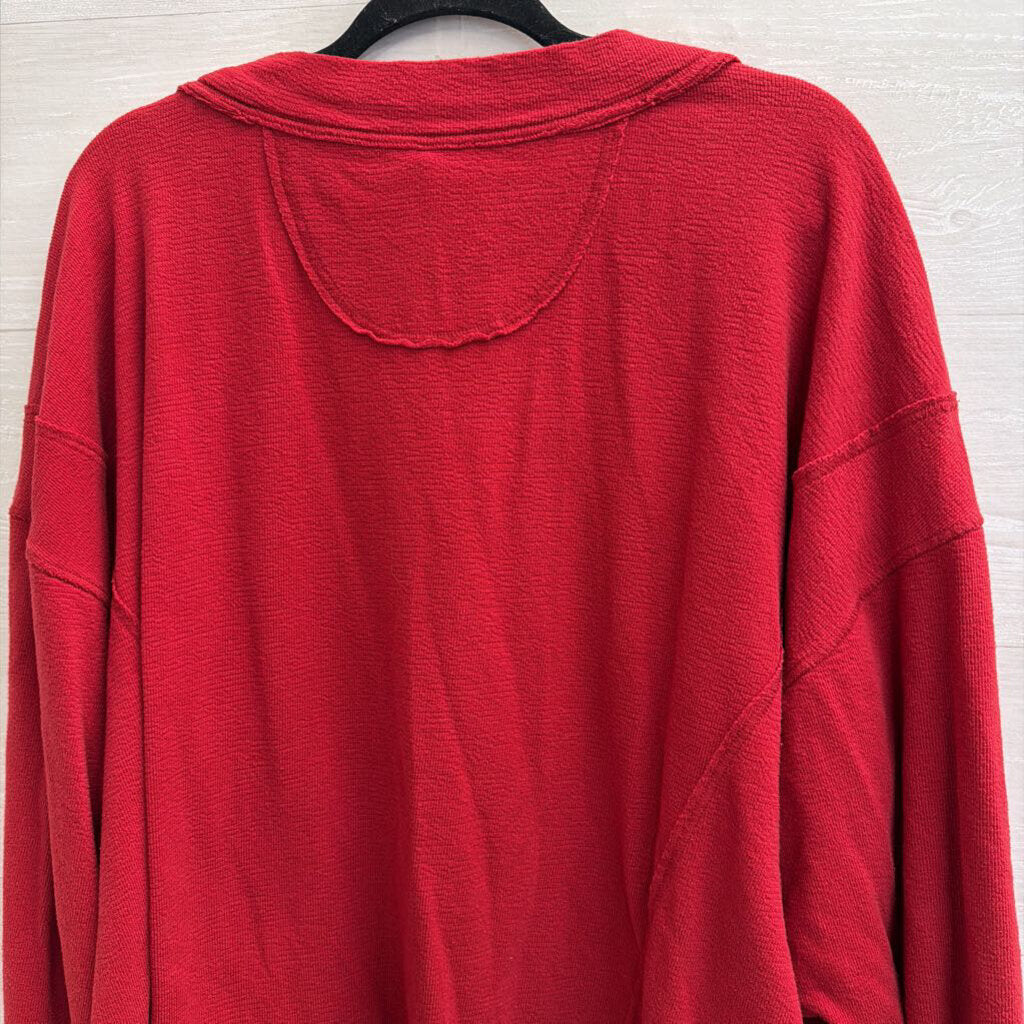 Intimately Free People Red Long Sleeve V Neck Oversized Top Medium
