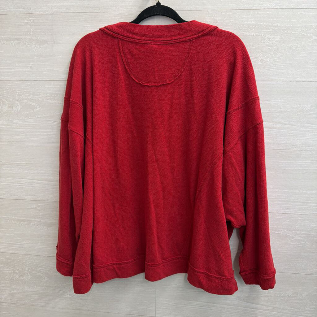 Intimately Free People Red Long Sleeve V Neck Oversized Top Medium