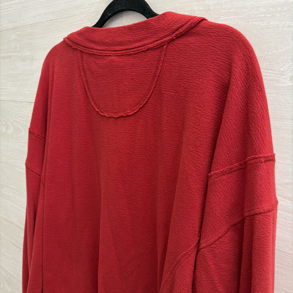 Intimately Free People Red Long Sleeve V Neck Oversized Top Medium