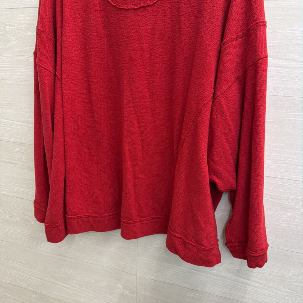 Intimately Free People Red Long Sleeve V Neck Oversized Top Medium