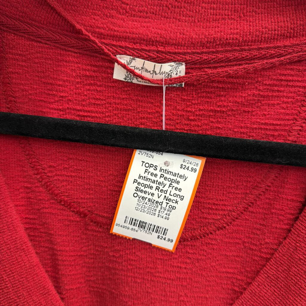 Intimately Free People Red Long Sleeve V Neck Oversized Top Medium