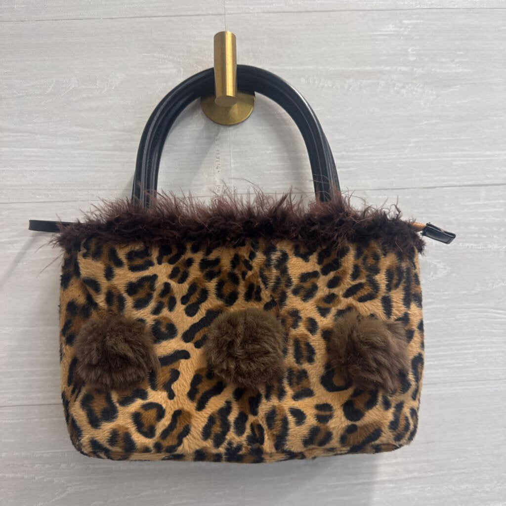 Brown Faux Fur Leopard Print Purse