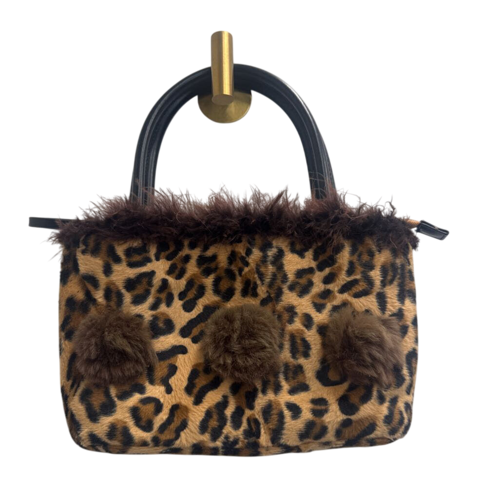 Brown Faux Fur Leopard Print Purse