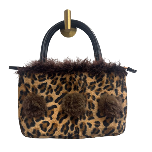 Brown Faux Fur Leopard Print Purse