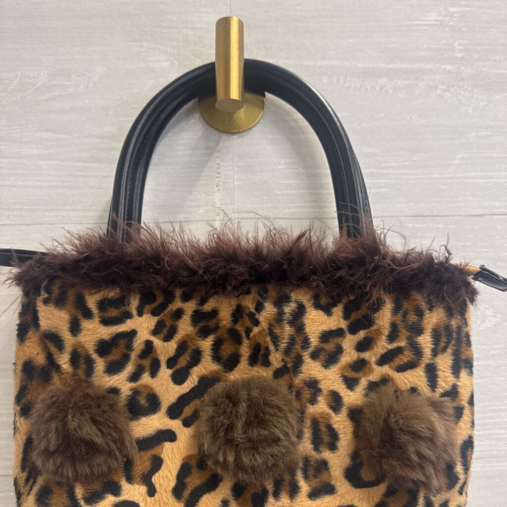 Brown Faux Fur Leopard Print Purse