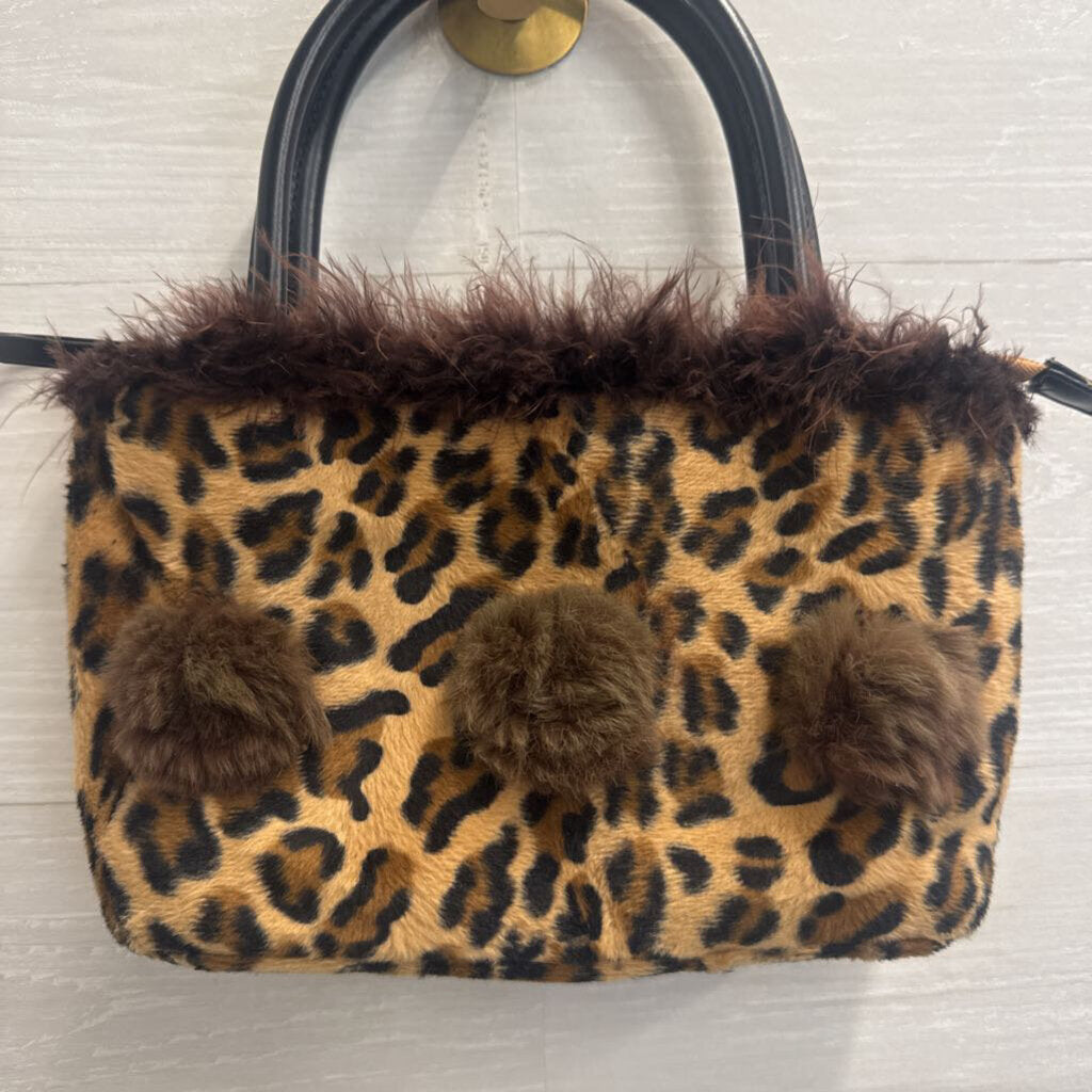 Brown Faux Fur Leopard Print Purse