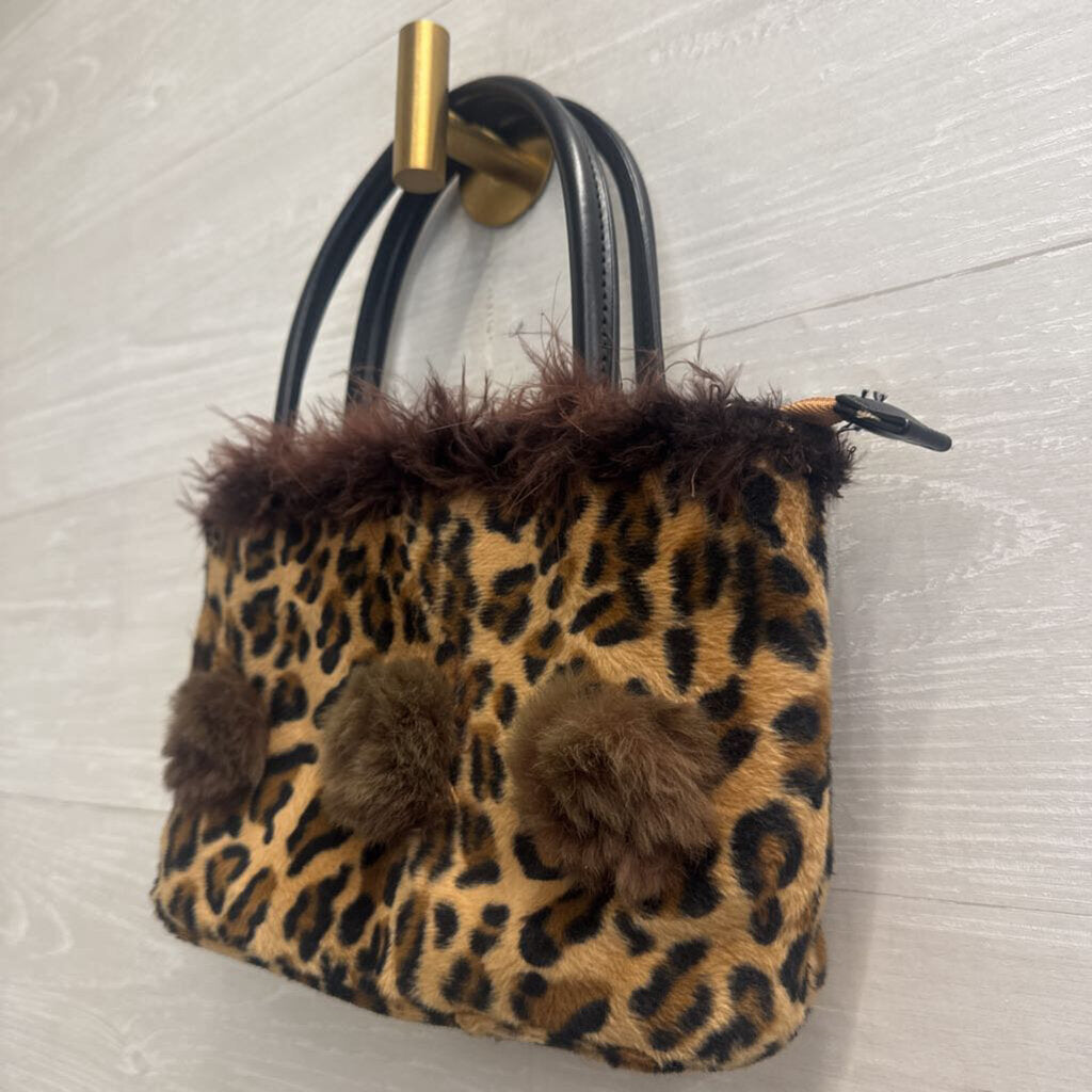 Brown Faux Fur Leopard Print Purse