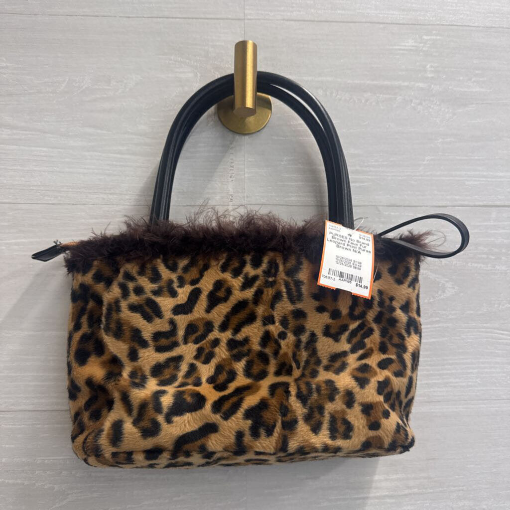 Brown Faux Fur Leopard Print Purse