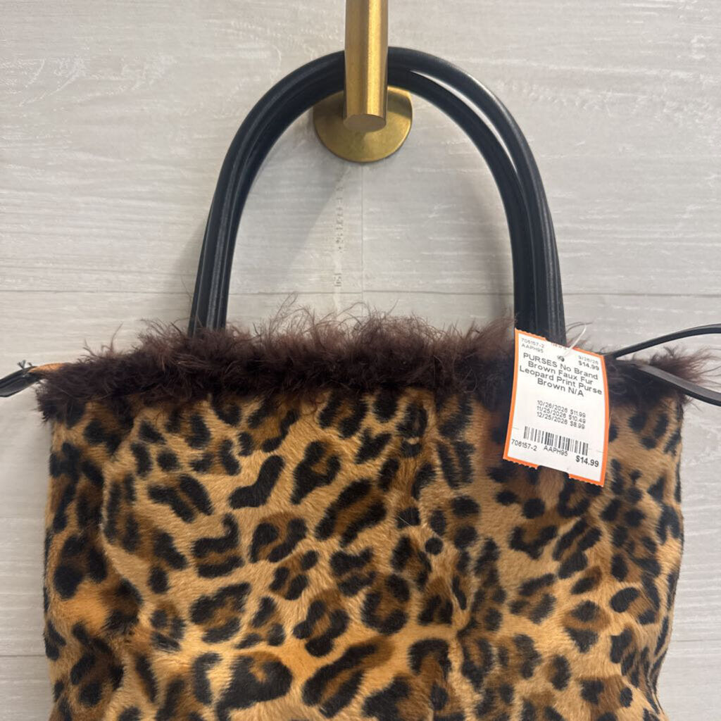 Brown Faux Fur Leopard Print Purse
