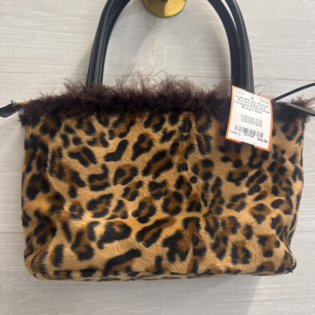 Brown Faux Fur Leopard Print Purse