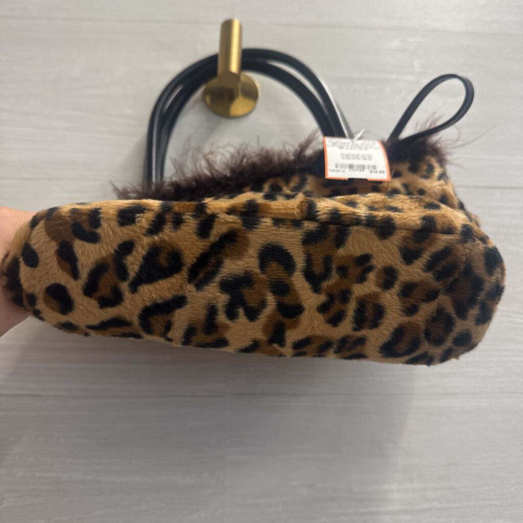 Brown Faux Fur Leopard Print Purse