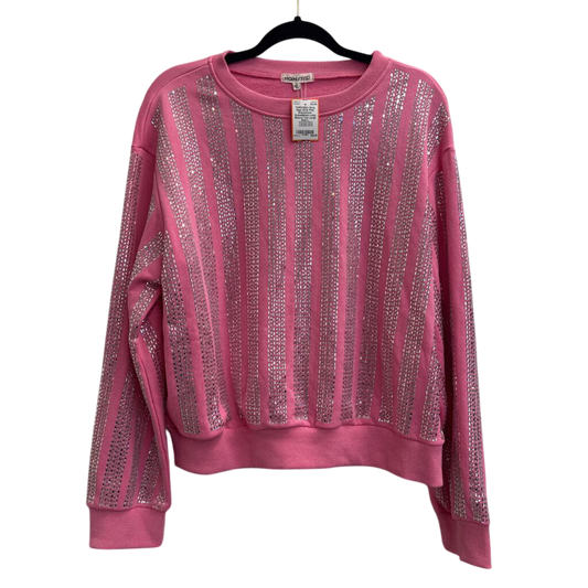 Main Strip Pink Rhinestone Embellished Long Sleeve Top Large