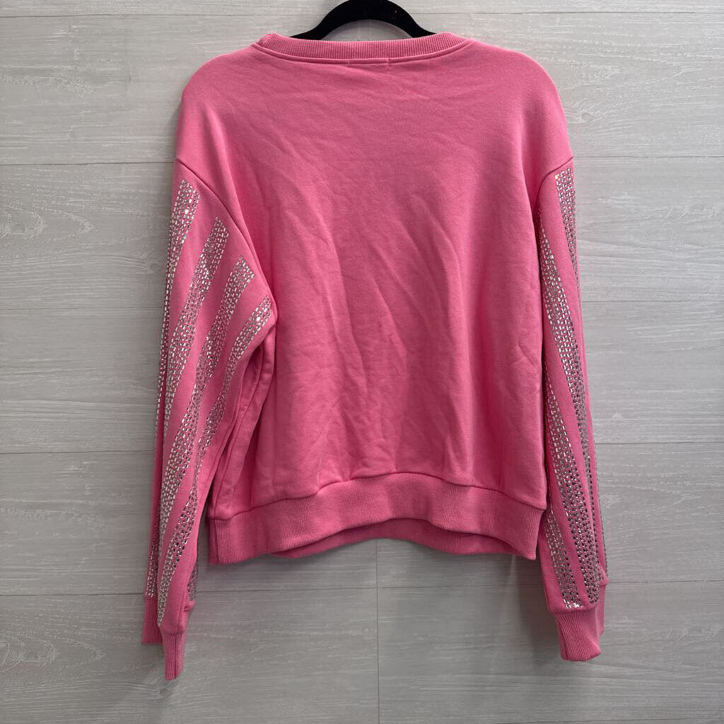 Main Strip Pink Rhinestone Embellished Long Sleeve Top Large