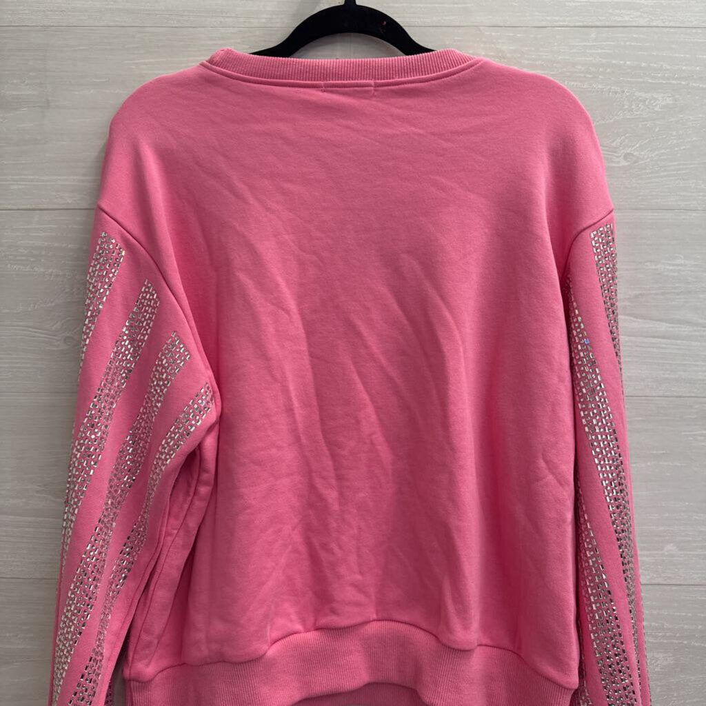 Main Strip Pink Rhinestone Embellished Long Sleeve Top Large